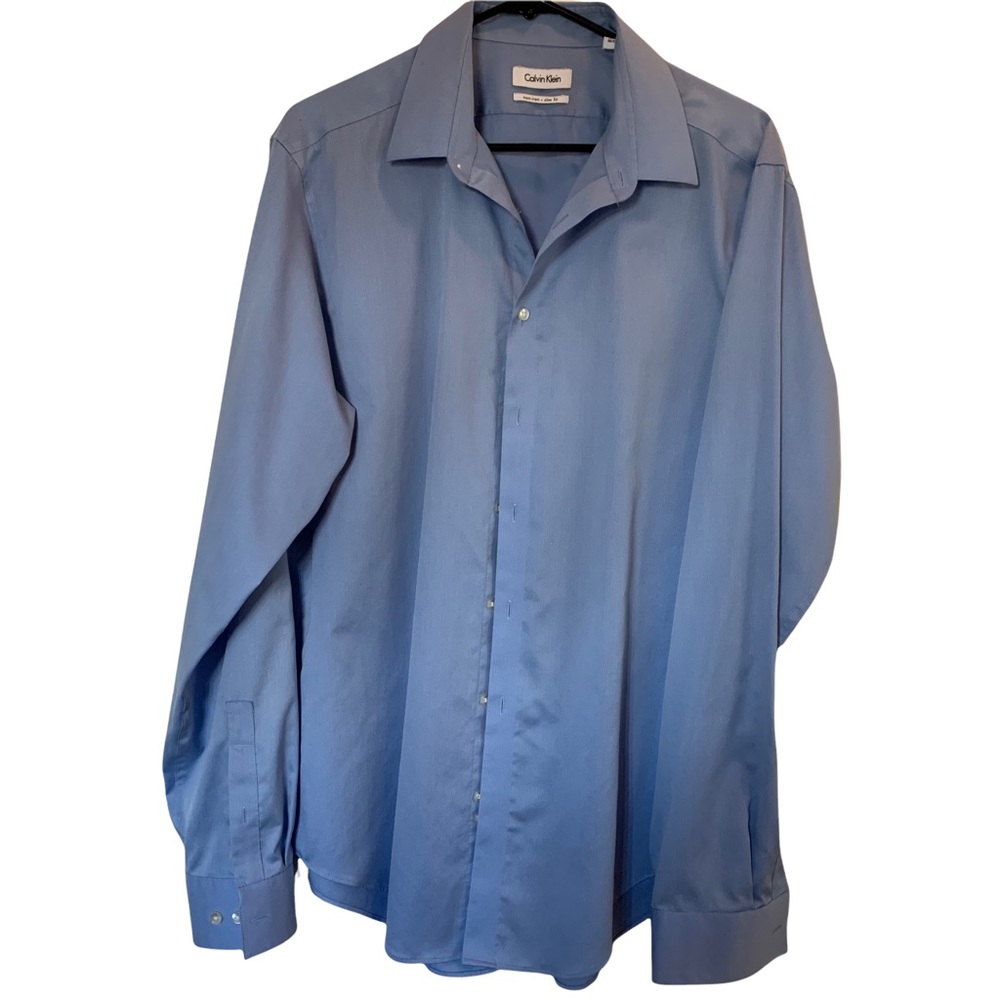 Men’s Calvin Klein Slim Fit Non-Iron Blue Dress Shirt Size 16 1/2 X 35/37